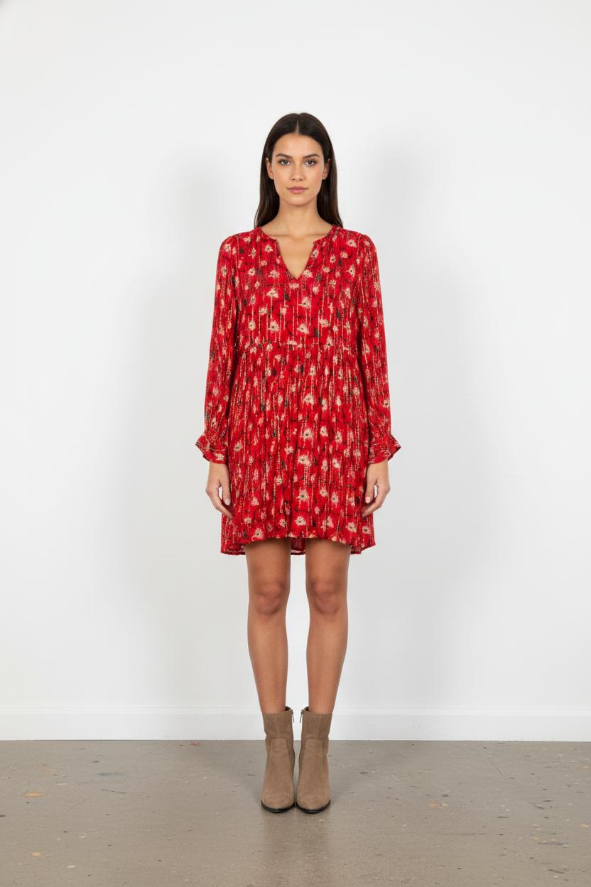Robe Fleurie Rouge et Beige - Taille S/36