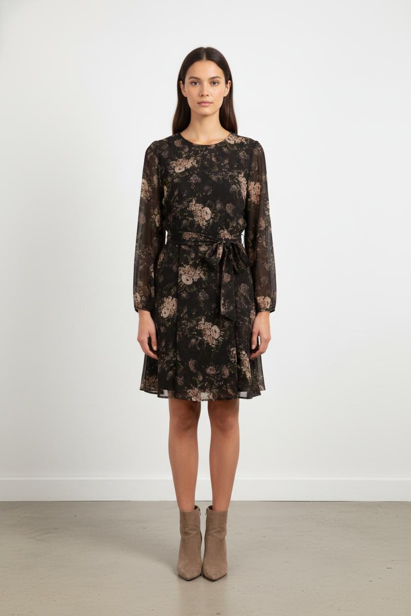 Robe Fleurie Noire et Beige - Taille XL/42