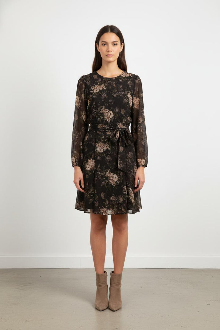 Robe Fleurie Noire et Beige - Taille XL/42