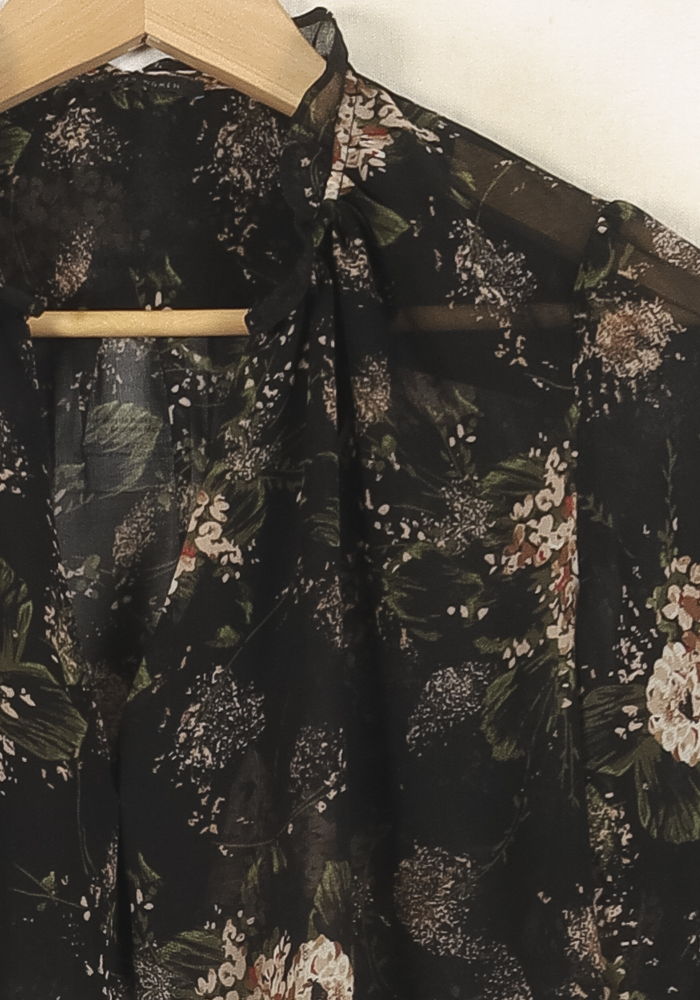 Blouse Noire et Fleurie - Taille XS/34 de la marque IKKS | PARAD60699 - Vendu par Paradigme - Image 3