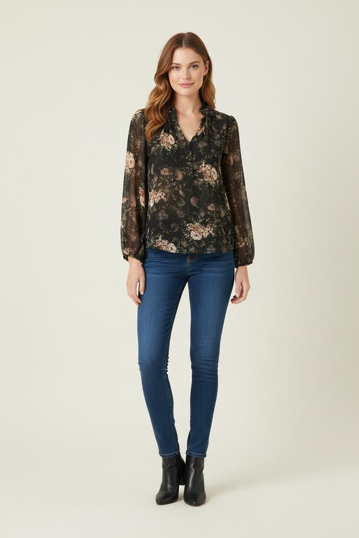 Blouse Noire et Fleurie - Taille XS/34 de la marque IKKS | PARAD60699 - Vendu par Paradigme - Image 1