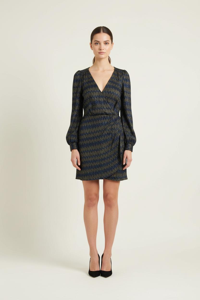Robe portefeuille Bleu et Doré - Taille S/36 de la marque Sézane | PARAD60830 - Vendu par Paradigme - Image 1