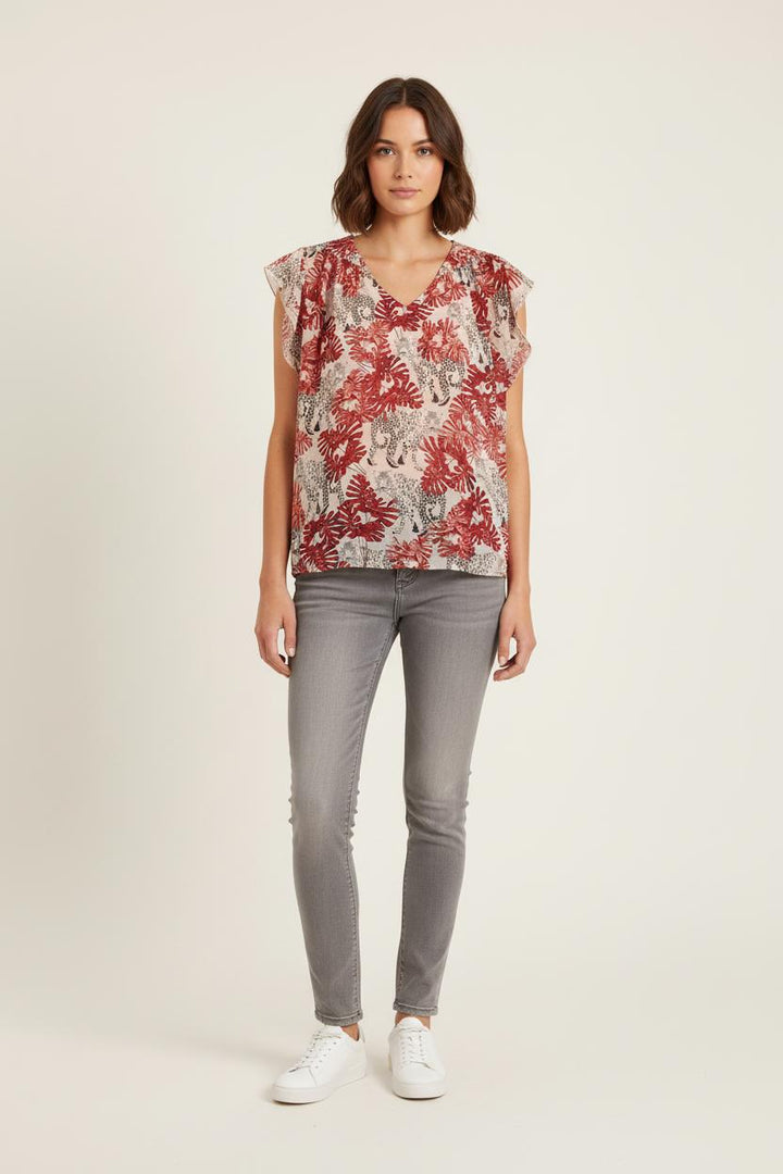 Blouse Rouge et Beige - Taille XL/42 de la marque IKKS | PARAD60882 - Vendu par Paradigme - Image 1