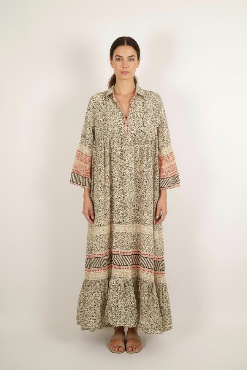 Robe Longue Beige et Rouge - Taille L/40 de la marque Stella Forest | PARAD60905 - Vendu par Paradigme - Image 1