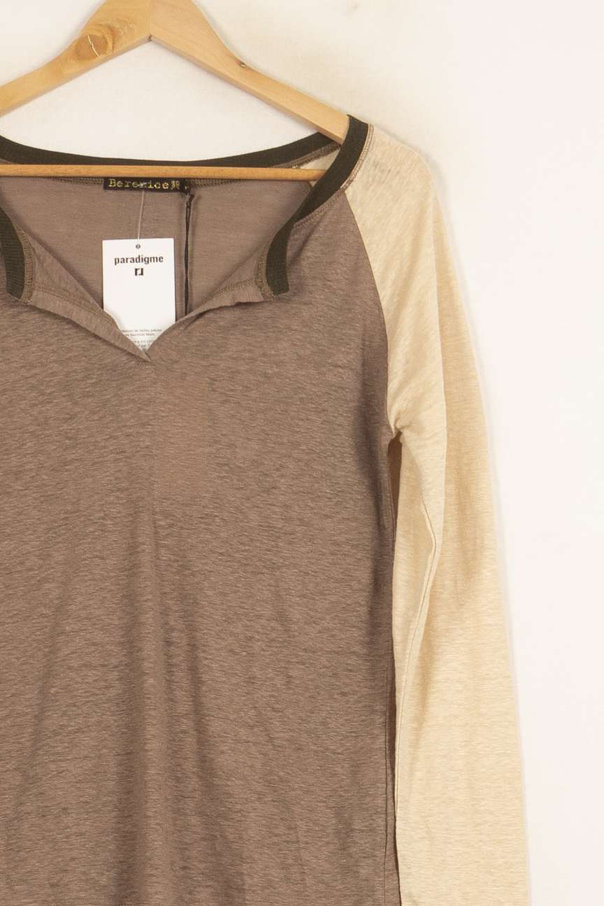Tee-shirt Manches Longues Beige et Marron - Taille S/36 de la marque Bérénice | PARAD61022 - Vendu par Paradigme - Image 3