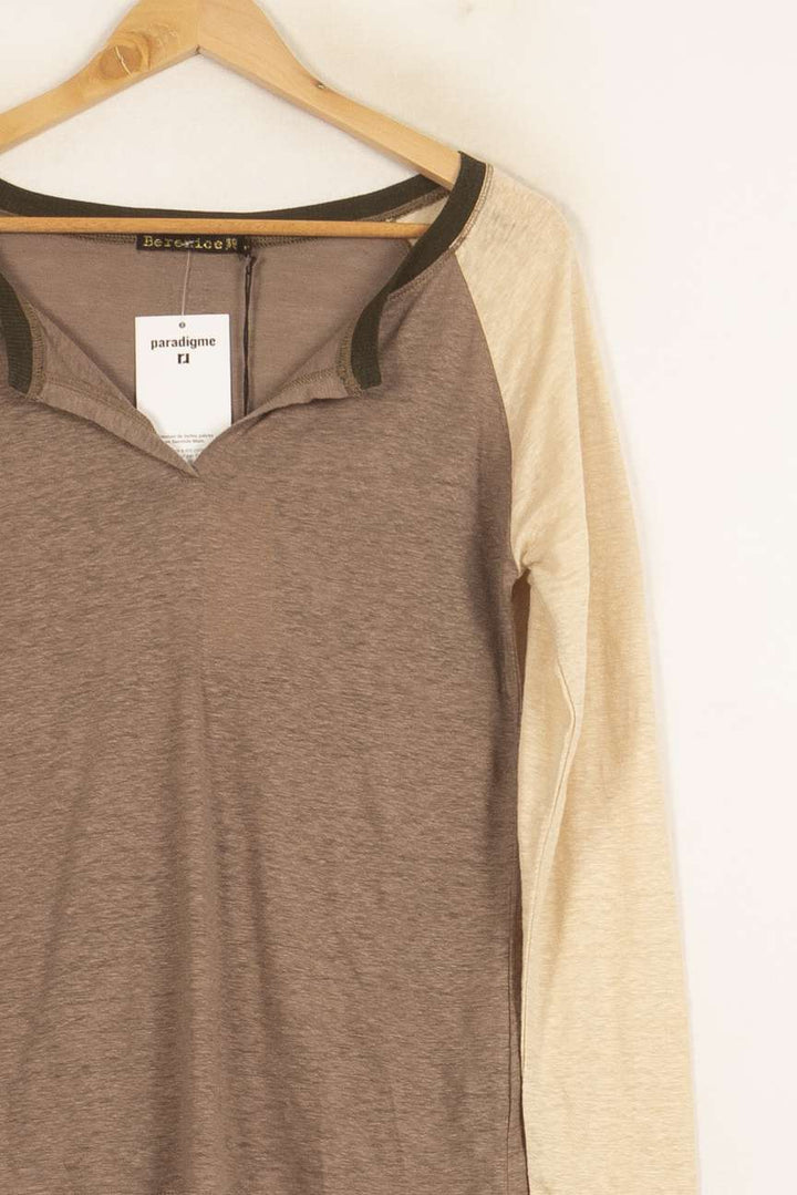 Tee-shirt Manches Longues Beige et Marron - Taille S/36 de la marque Bérénice | PARAD61022 - Vendu par Paradigme - Image 3