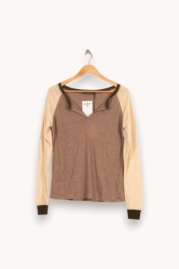 Tee-shirt Manches Longues Beige et Marron - Taille S/36 de la marque Bérénice | PARAD61022 - Vendu par Paradigme - Image 2