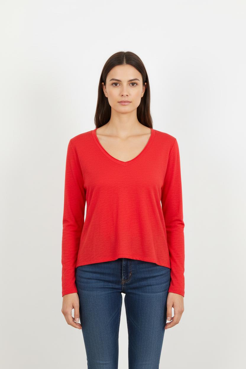 T-shirt Manches Longues Rouge - Taille S/36