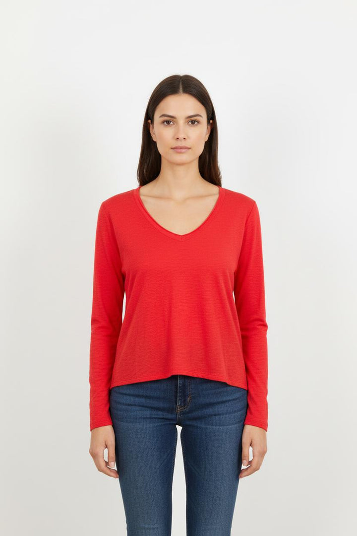T-shirt Manches Longues Rouge - Taille S/36