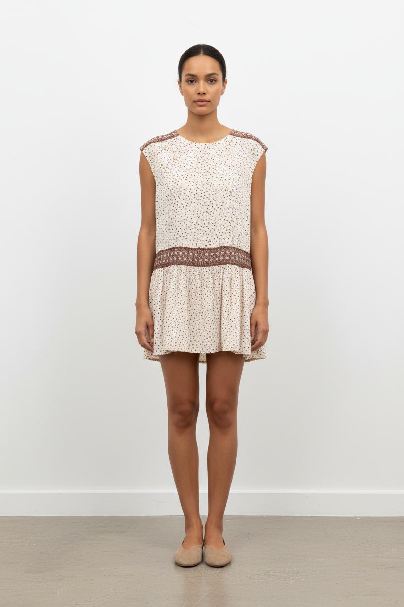 Robe Courte Blanche et Marron - Taille S/36