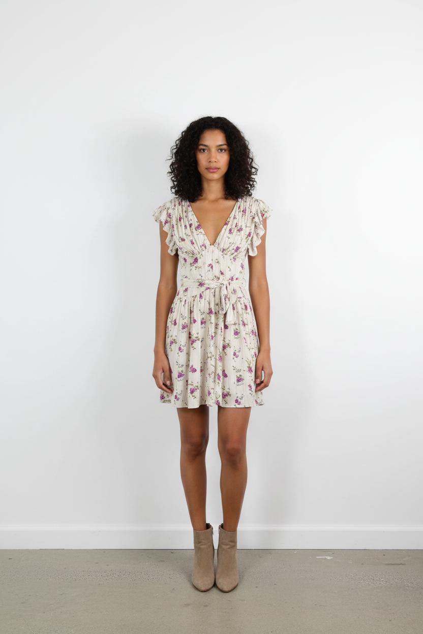 Robe Fleurie Beige et Violette - Taille S/36