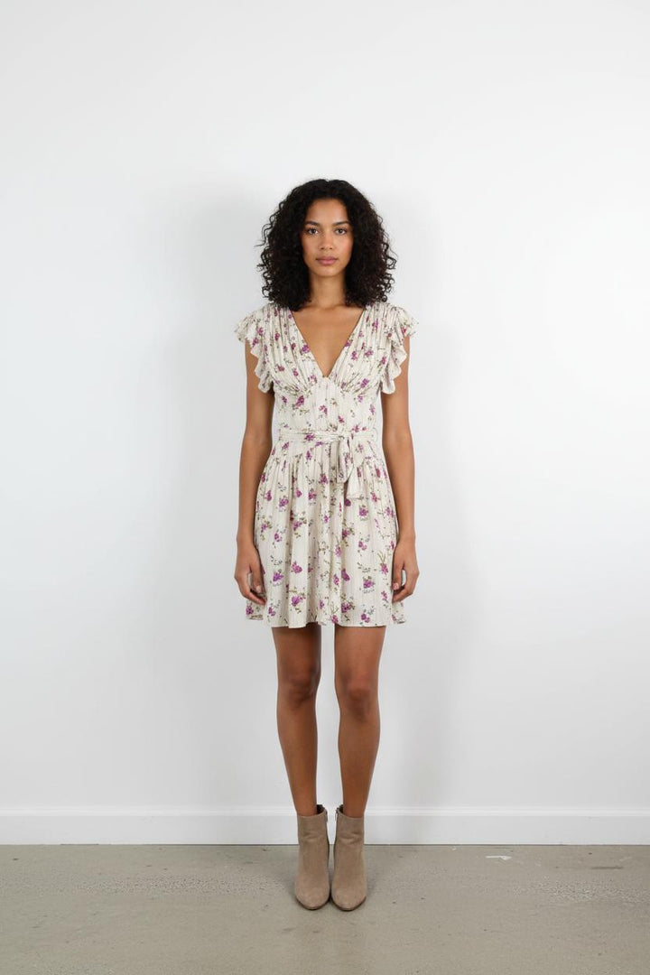Robe Fleurie Beige et Violette - Taille S/36