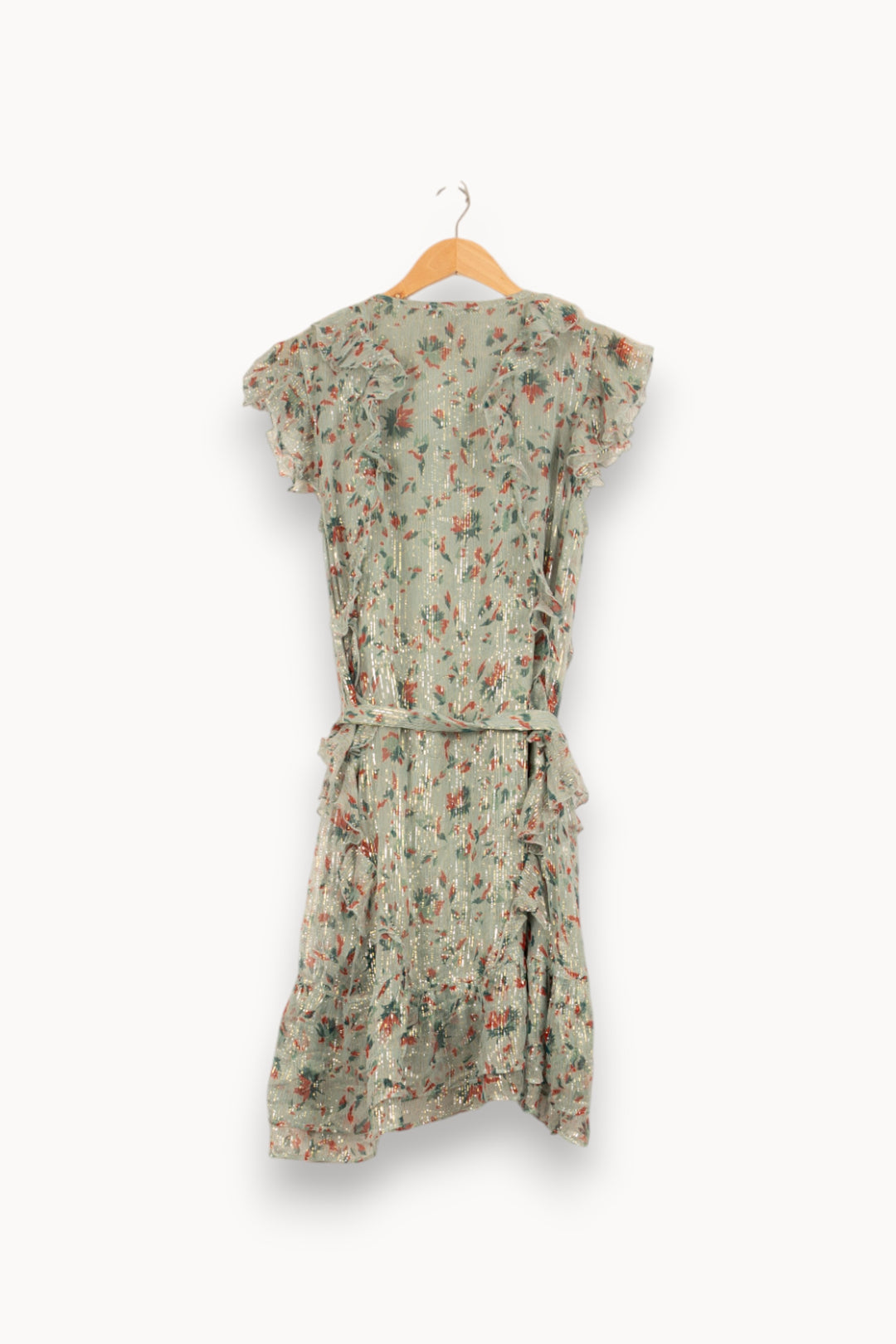 Robe Portefeuille Verte à Fleurs Marron - Taille M/38 de la marque Bérénice | PARAD61044 - Vendu par Paradigme - Image 3