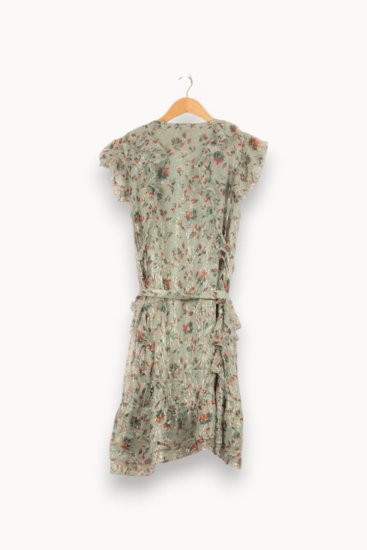 Robe Portefeuille Verte à Fleurs Marron - Taille M/38 de la marque Bérénice | PARAD61044 - Vendu par Paradigme - Image 3