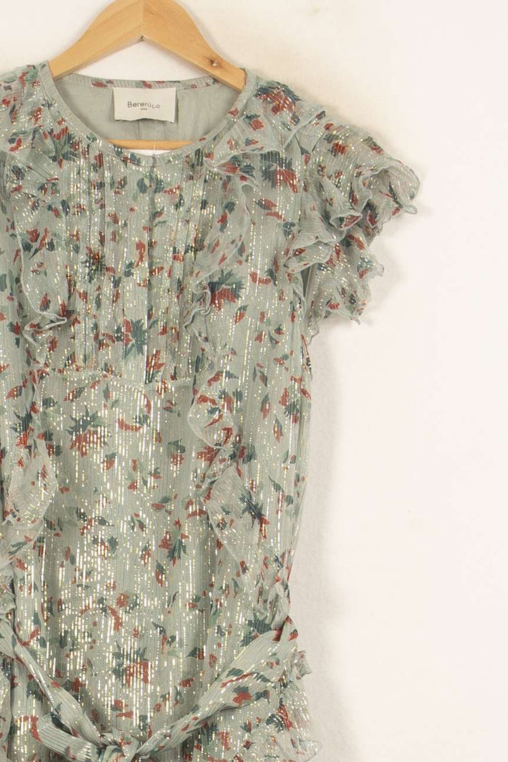 Robe Portefeuille Verte à Fleurs Marron - Taille M/38 de la marque Bérénice | PARAD61044 - Vendu par Paradigme - Image 2