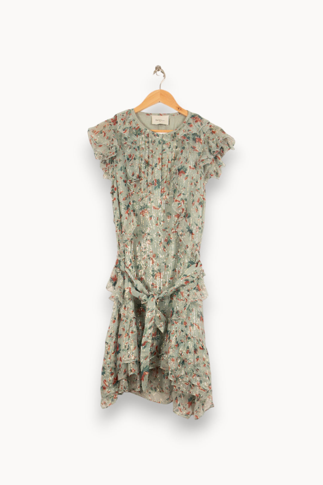 Robe Portefeuille Verte à Fleurs Marron - Taille M/38 de la marque Bérénice | PARAD61044 - Vendu par Paradigme - Image 4