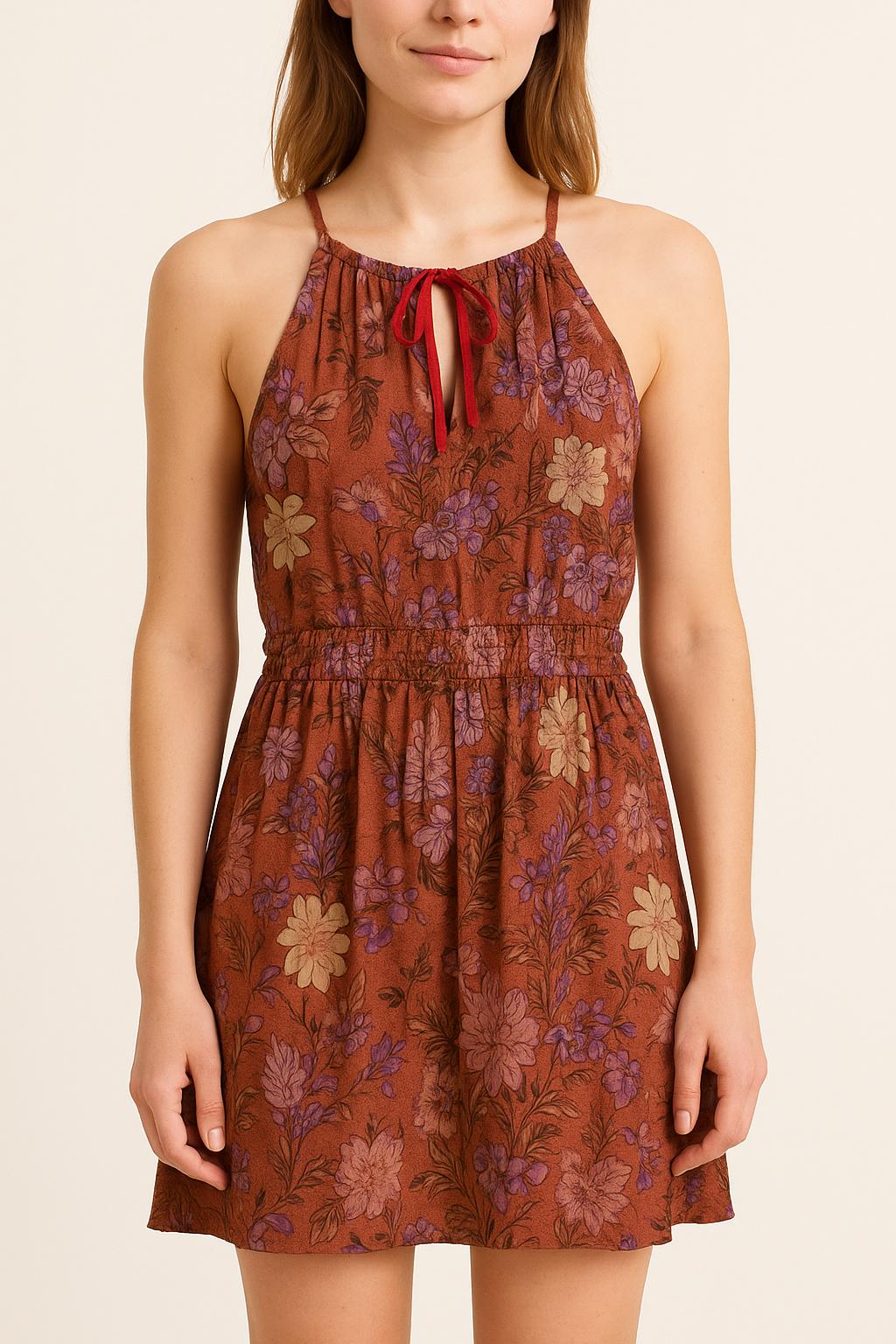 Robe Fleurie Marron et Violet - Taille S/36 de la marque Bérénice | PARAD61067 - Vendu par Paradigme - Image 1