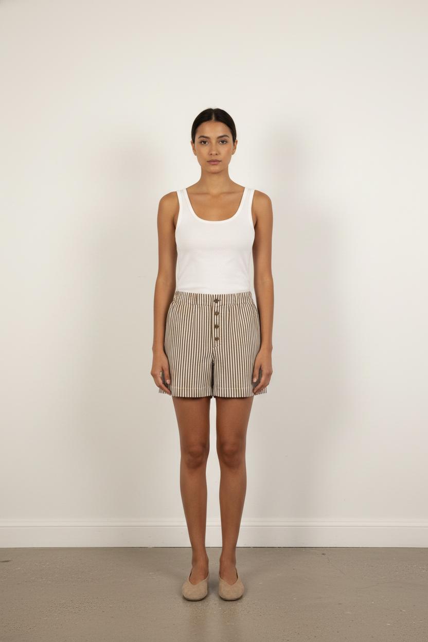 Short Rayé Marron et Blanc - Taille XS/34