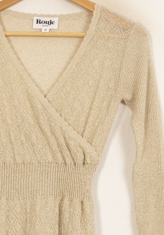 Robe Cache-Cœur Or - Taille XS/34 de la marque Rouje | PARAD61078 - Vendu par Paradigme - Image 3