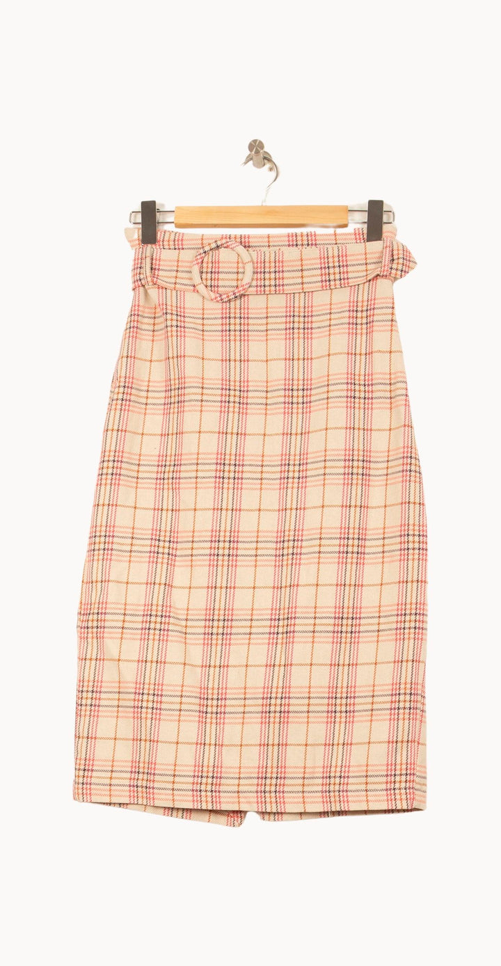 Jupe Midi Beige à Carreaux Roses - Taille M/38 de la marque Imprevu | PARAD61090 - Vendu par Paradigme - Image 2