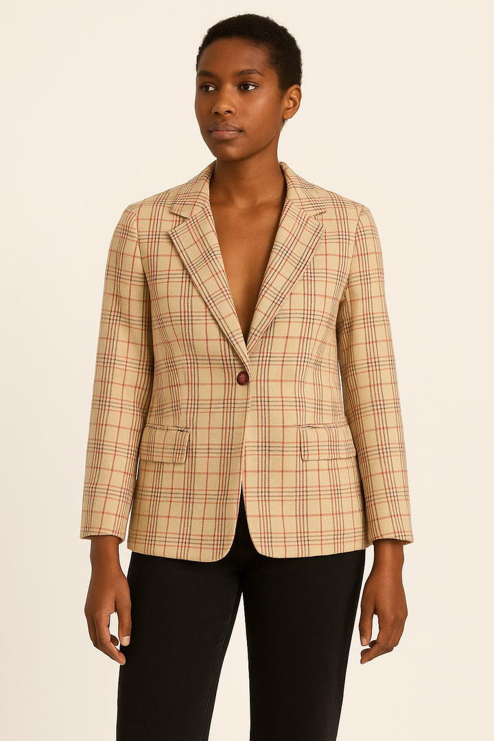 Blazer Beige à Carreaux Roses et Marron - Taille S/36 de la marque Imprevu | PARAD61091 - Vendu par Paradigme - Image 1