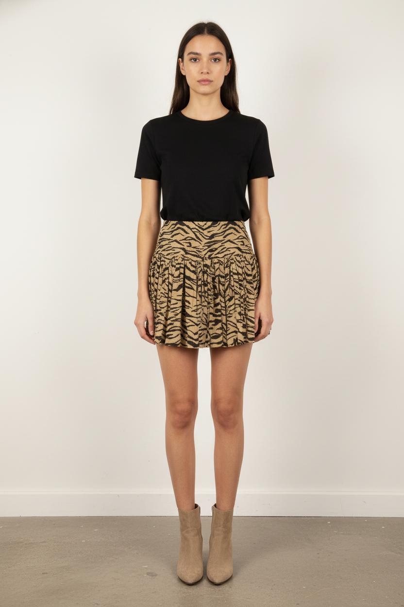 Jupe Courte Beige et Noire - Taille XS/34