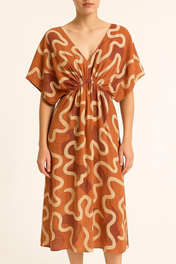 Robe Longue Orange et Blanc - Taille S/36 de la marque Heimstone | PARAD61105 - Vendu par Paradigme - Image 1