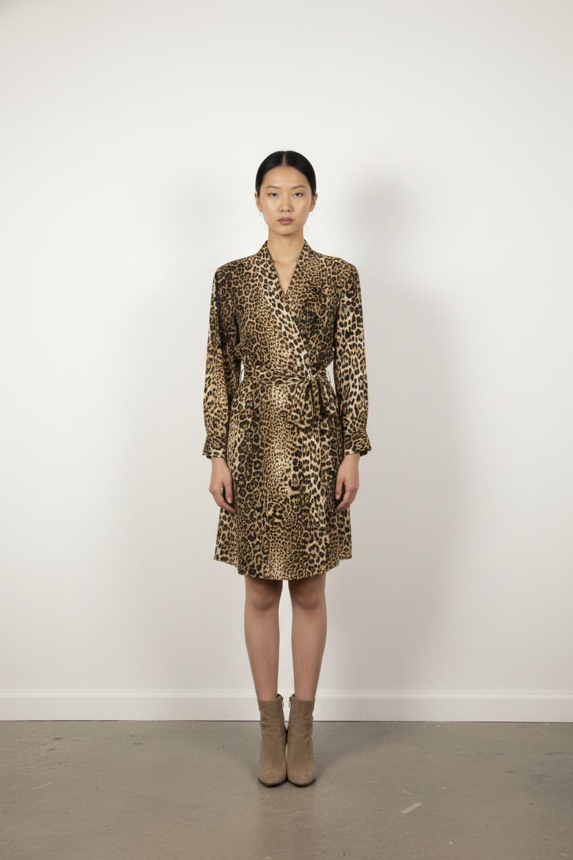Robe Courte Léopard Beige et Noir - Taille XS/34