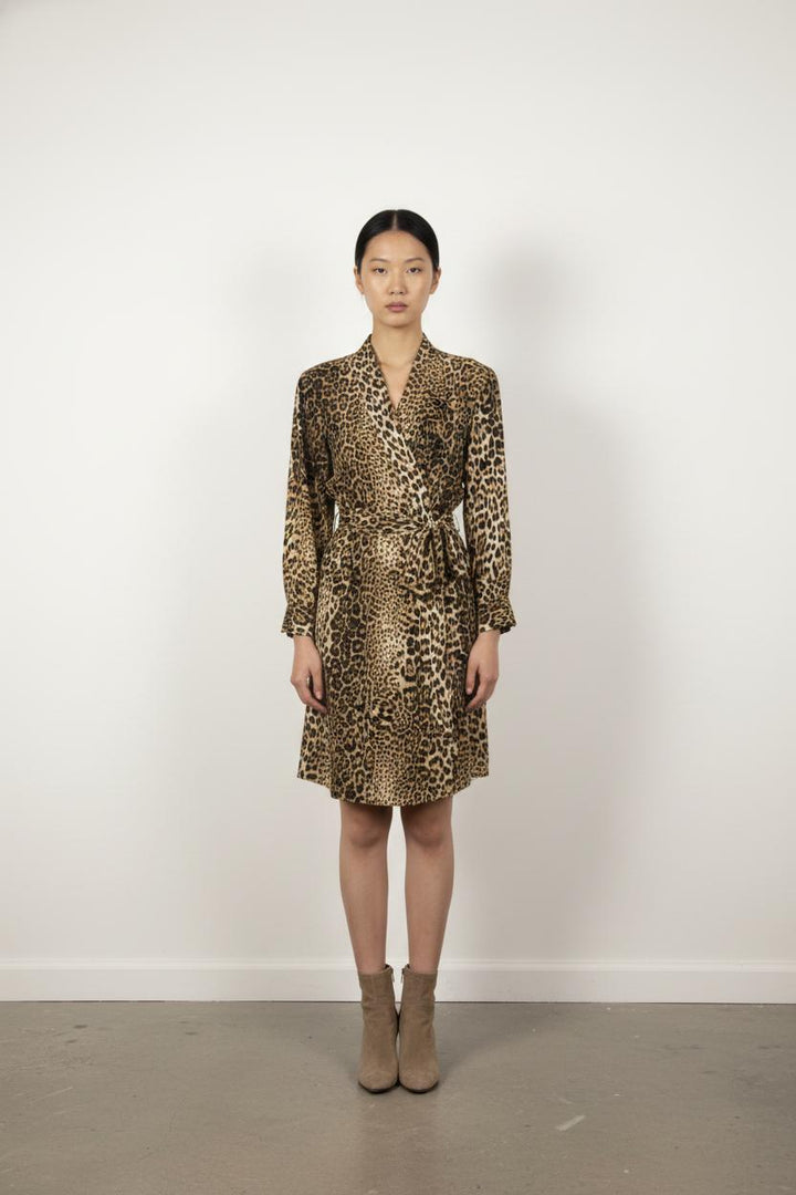 Robe Courte Léopard Beige et Noir - Taille XS/34