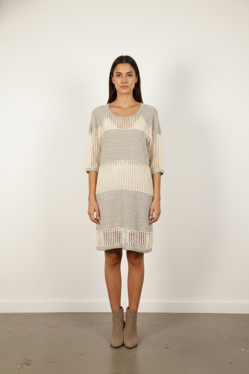 Robe Midi Grise et Écrue - Taille M/38