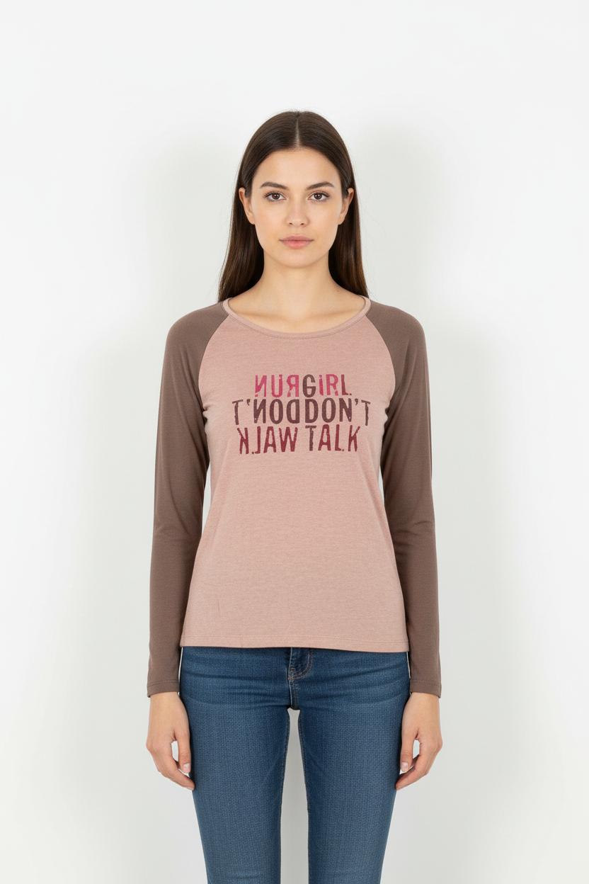 Tee-shirt Manches Longues Rose et Marron - Taille S/36