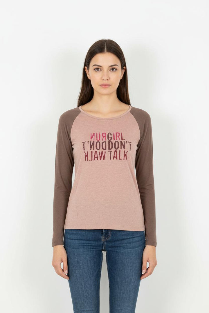 Tee-shirt Manches Longues Rose et Marron - Taille S/36