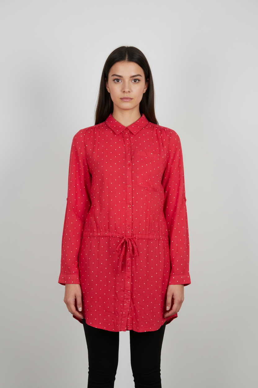 Robe Chemise Rose à Pois Blancs - Taille S/36