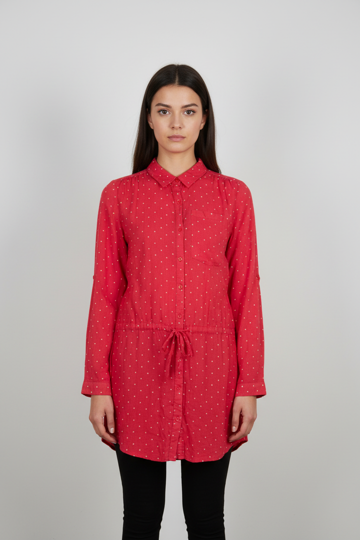 Robe Chemise Rose à Pois Blancs - Taille S/36