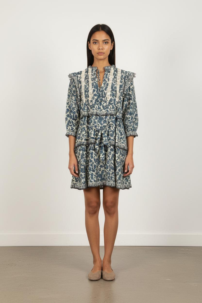 Robe Courte Bleu et Écru - Taille S/36