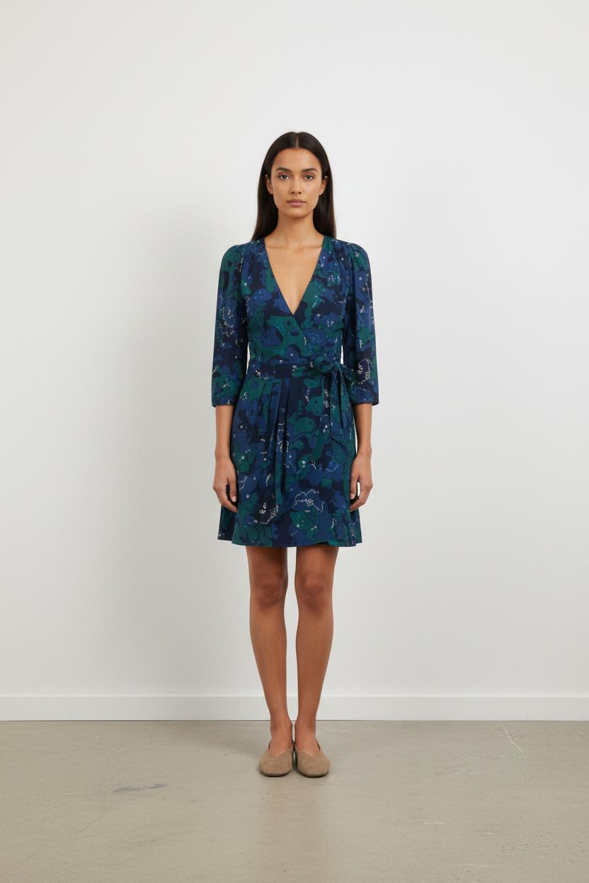 Robe Portefeuille Bleu et Vert - Taille S/36
