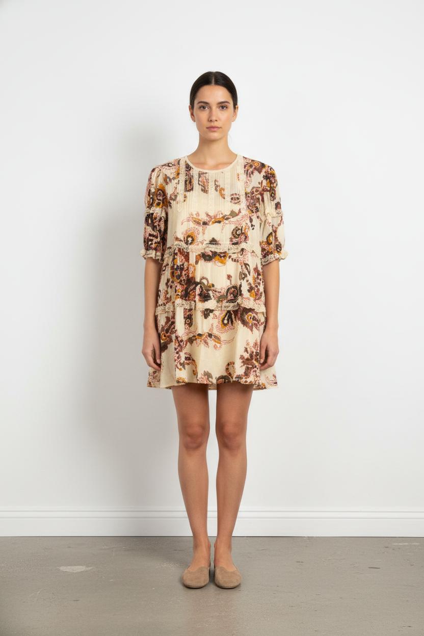Robe Courte Beige et Marron - Taille S/36