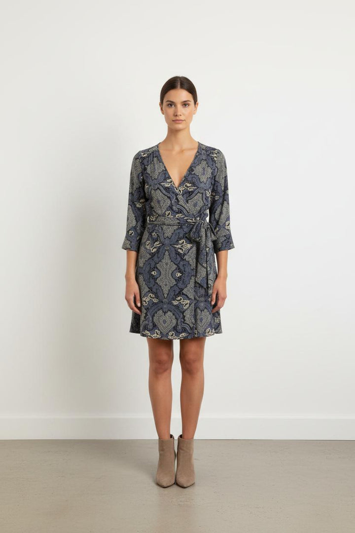 Robe portefeuille bleue et beige - Taille S/36
