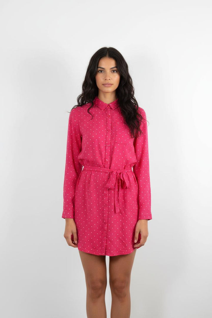 Robe Chemise Rose à Pois Blancs - Taille S/36