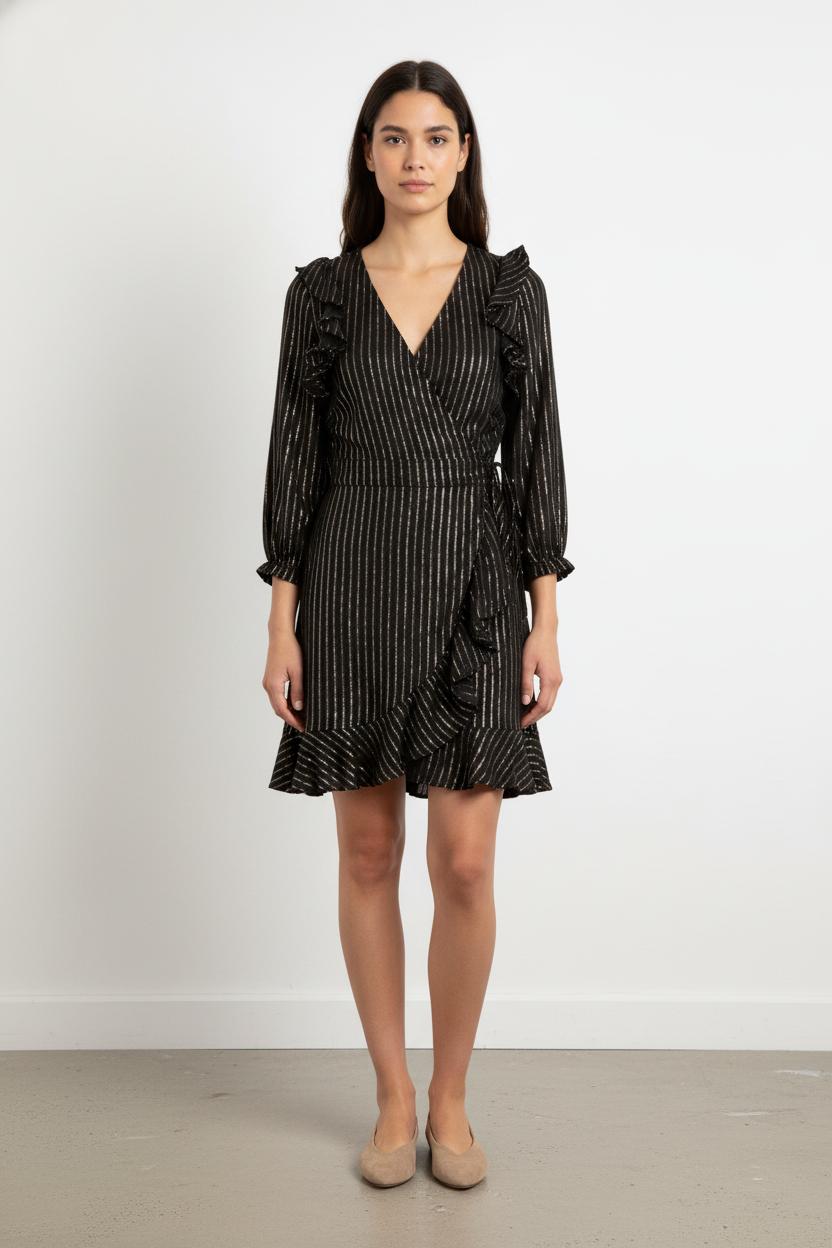 Robe Portefeuille Noire et Dorée - Taille S/36