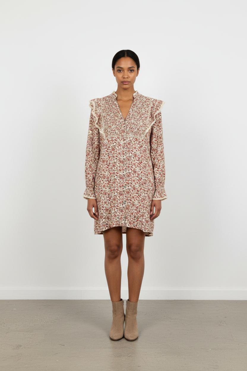 Robe Courte Écru et Rouge - Taille S/36