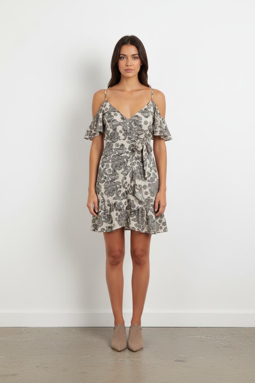 Robe Fleurie Blanche et Noire - Taille S/36