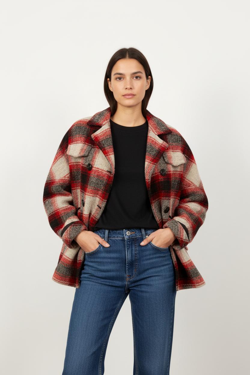 Veste À Carreaux Rouge et Noir - Taille S/36