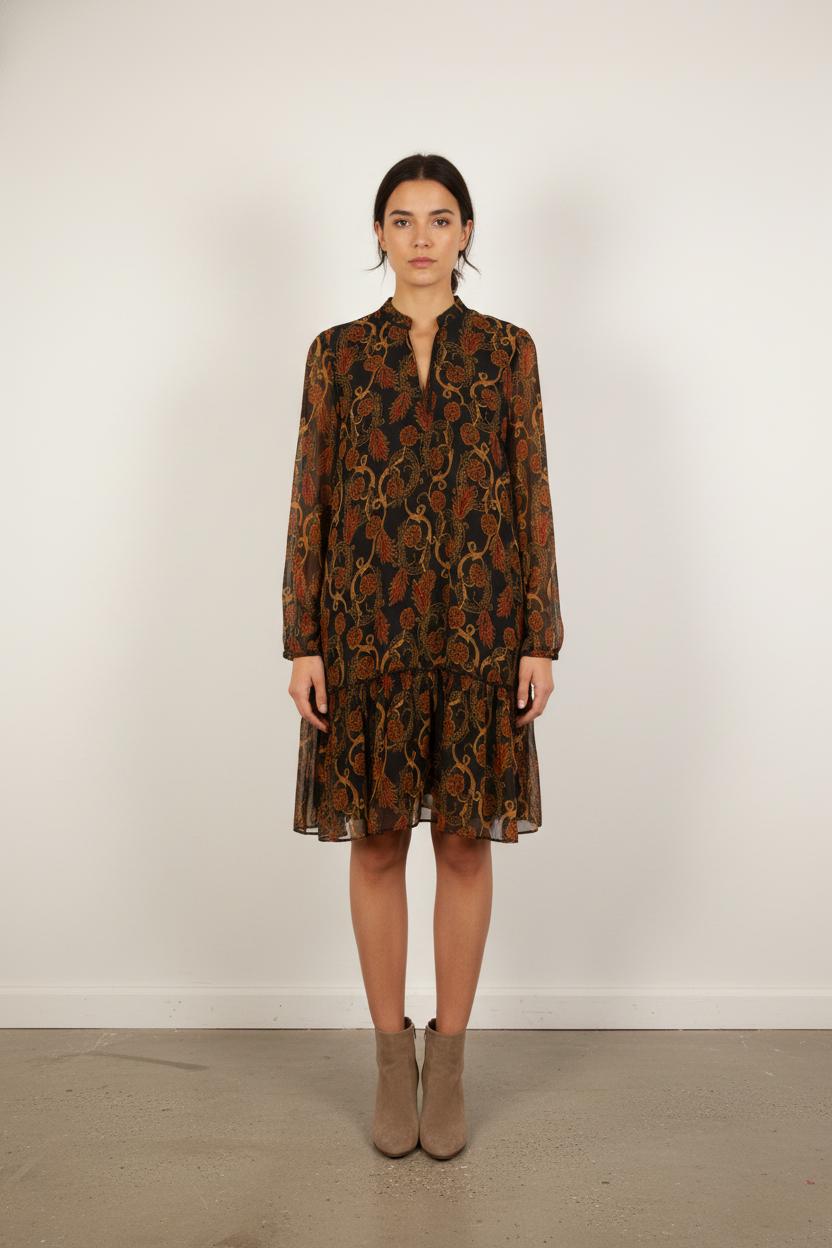 Robe Midi Noire et Orange - Taille XL/42
