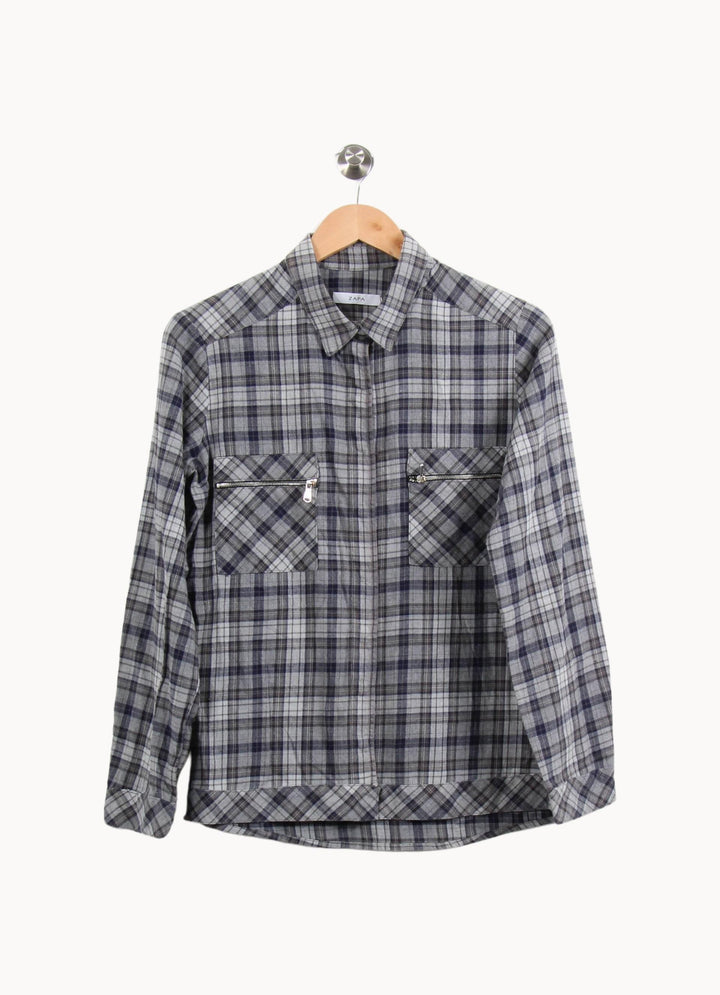 Chemise à Carreaux Grise et Bleue - Taille L/40 de la marque ZAPA | PARAD61290 - Vendu par Paradigme - Image 2