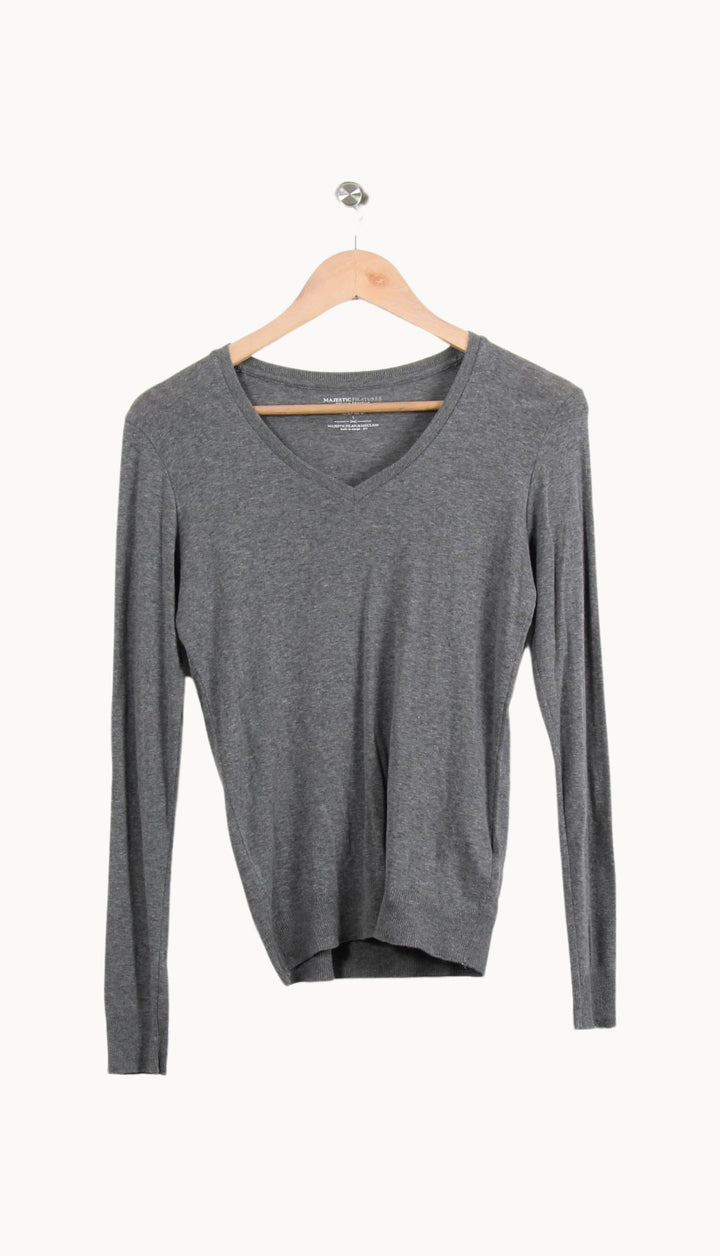 Pull Gris - Taille S/36 de la marque Majestic Filatures | PARAD61296 - Vendu par Paradigme - Image 2