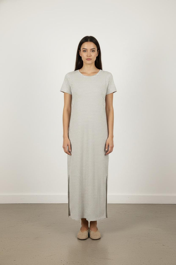 Robe Longue Rayée Grise et Blanche - Taille M/38