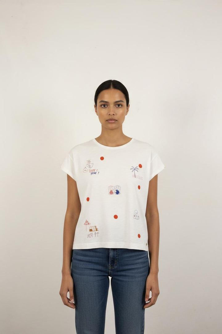Tee-shirt Blanc et Orange - Taille XS/34