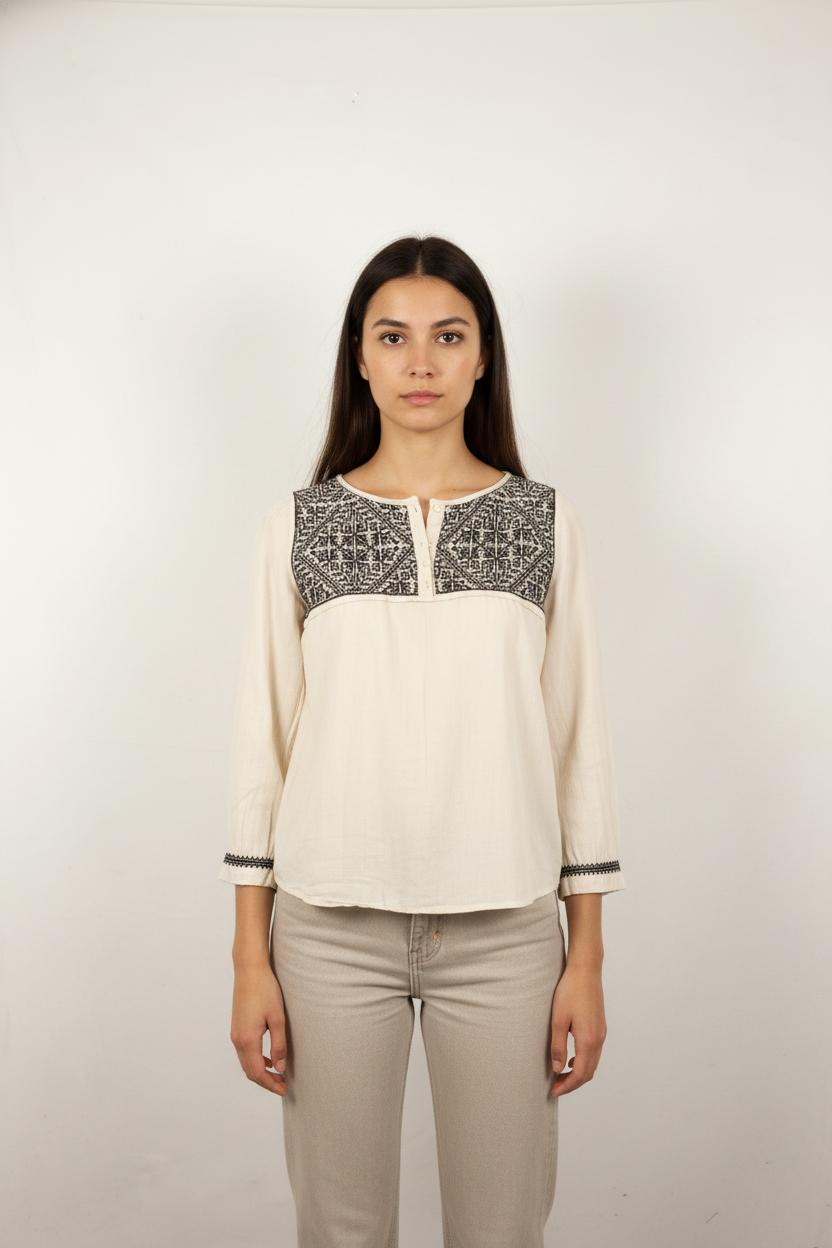 Blouse Blanche et Noire - Taille XS/34