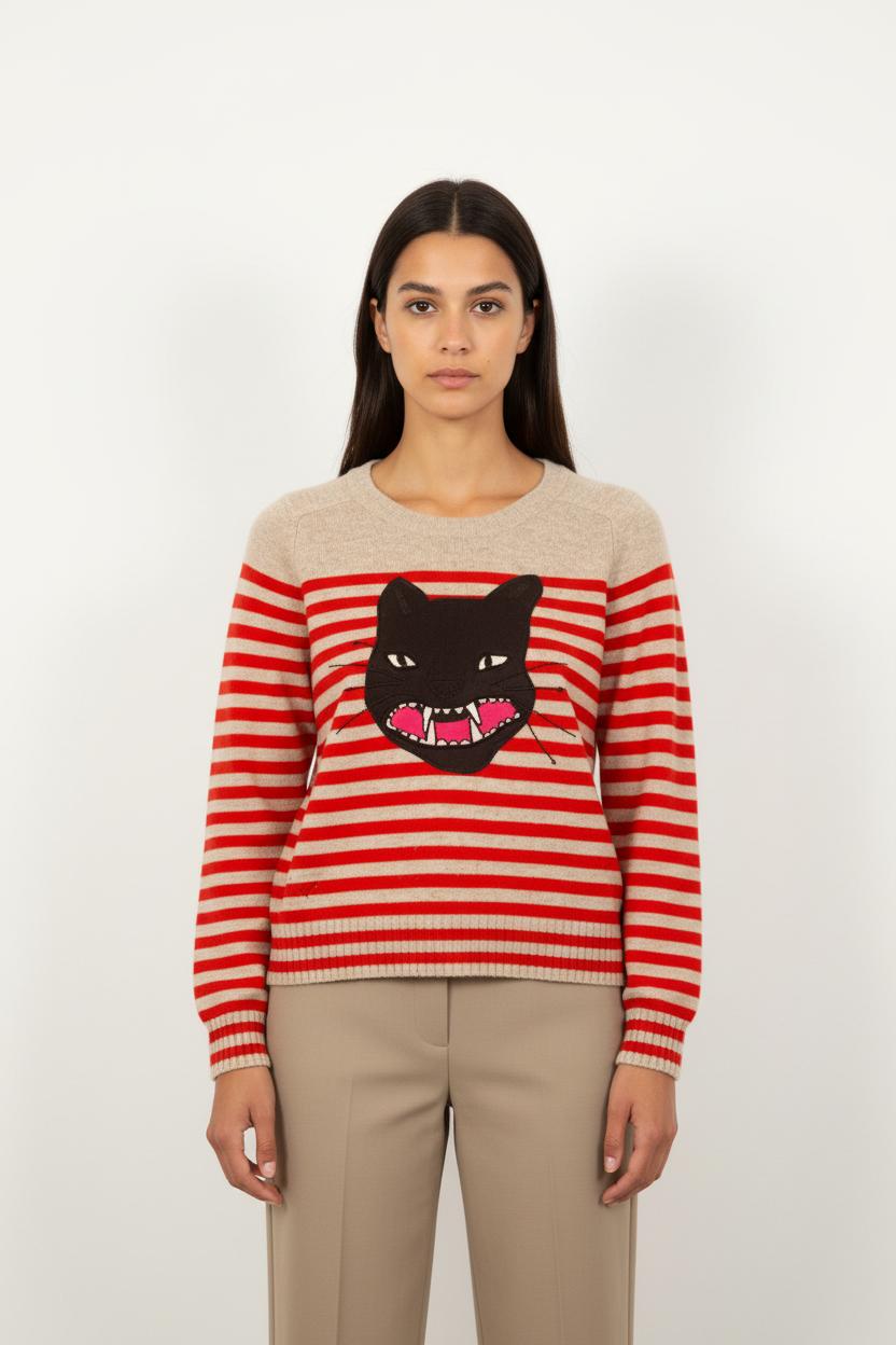 Pull Rayé Rouge et Beige - Taille XS/34